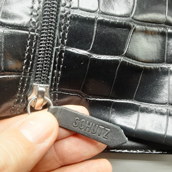 Schutz Mary Croc-Embossed Boots Women's 9B(M) Black Leather Wide Shaft - Picture 6 of 9